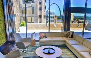 Clubhouse with specious window at Arcade Apartments, St Louis